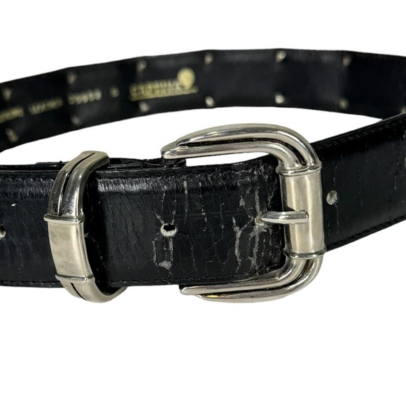 Vintage Captiva Black Leather Silver Metal Embellished Belt Small Western Boho - Picture 3 of 6